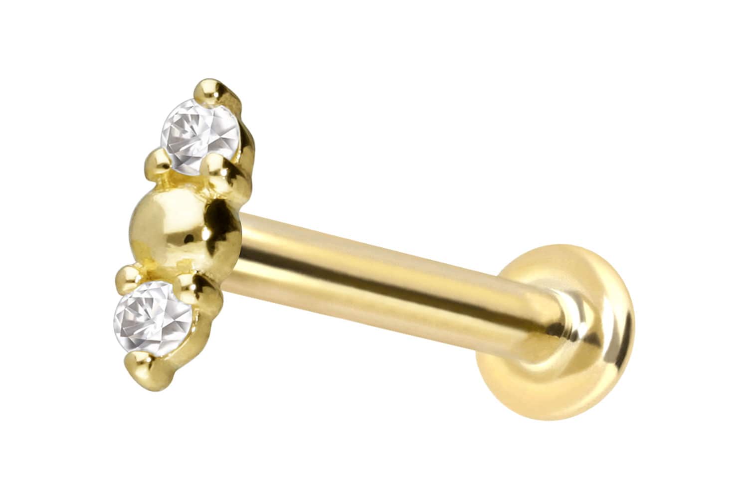14 Karat Gold Labret Piercing mit Push Fit 2 MOISSANITE + KUGEL